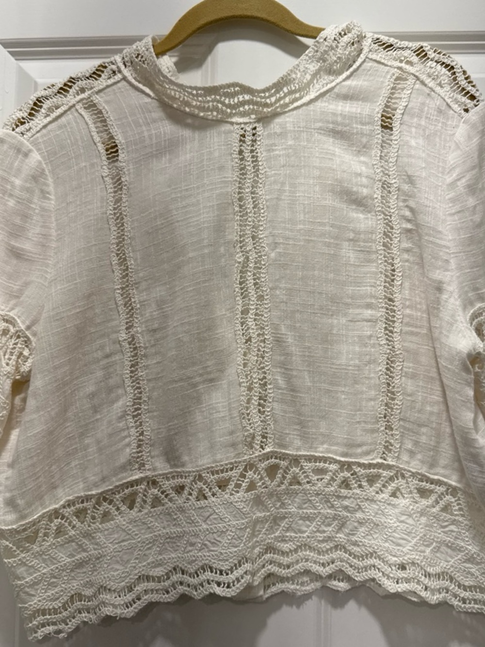 Zara ivory Crochet-Trim Lace Panel Blouse